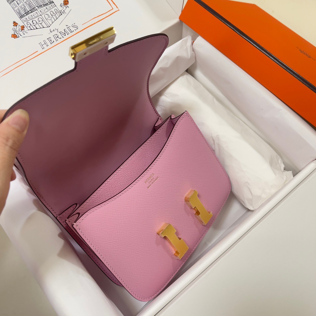 Hermes Constance 18 Mini Shoulder Bag In Rose Sakura Epsom Leather